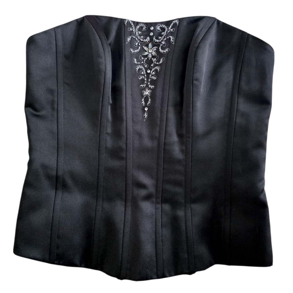 Y2K Mori Lee by Madeline Gardner Black Beaded Formal Satin Corset‎ Top